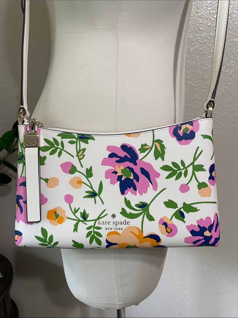 kate spade Sadie White Floral Crossbody with Pink, Purple and Green Accents - Picture 2 of 10